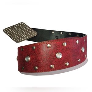 Dark Red Rhinestone Studded Belt - Size XL